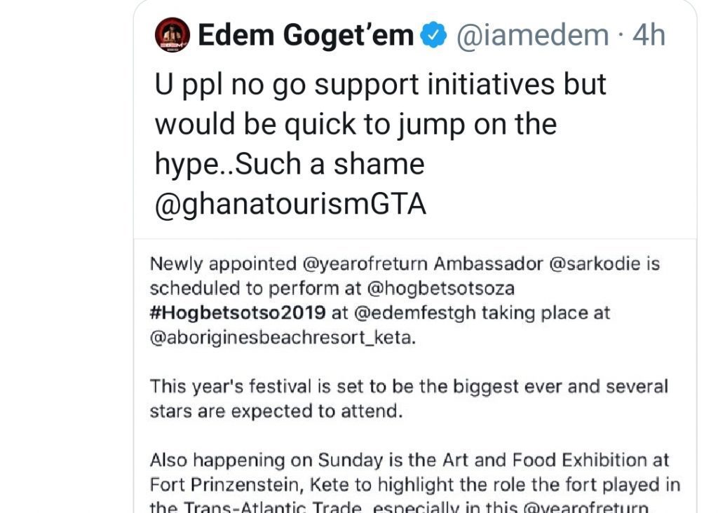 Rapper Edem Blasts Ghana Tourism Authority In Scathing Twitter Post