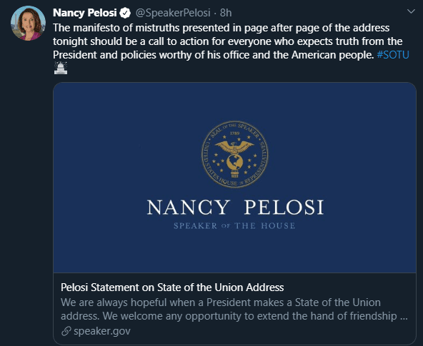 Pelosi Statement on State of the Union Address