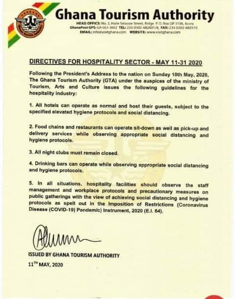 Ghana Tourism Authority eases restrictions for hotels and restaurants