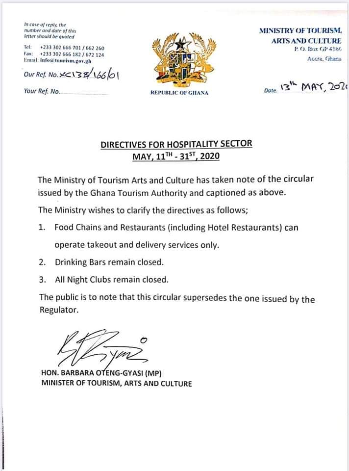 Ghana Tourism Authority eases restrictions for hotels and restaurants