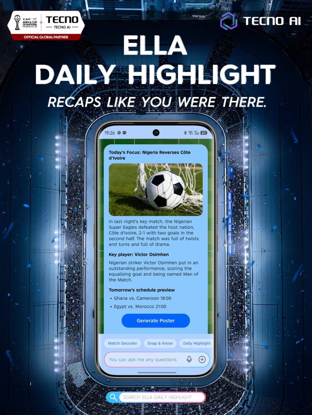 TECNO AI Features Give AFCON Fans Personalized Insights and Highlights