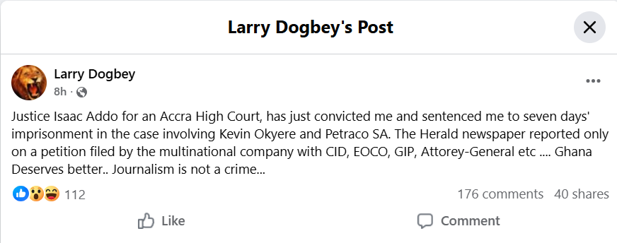 Journalist Larry Dogbey Sentenced