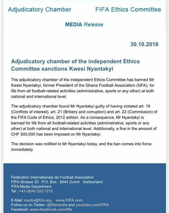 FIFA bans Kwesi Nyantakyi for life, fines him over GH₡2.4million