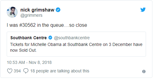 Over 40,000 people in the tickets queue for Michelle Obama's London talk