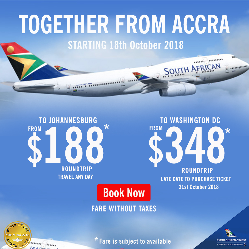 Fly SAA from Accra to Johannesburg for as low as $188 